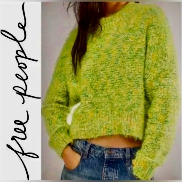 NWOT- Free People Knit Stardust Pullover Lemon Lime Green Combo, size S - Picture 1 of 10